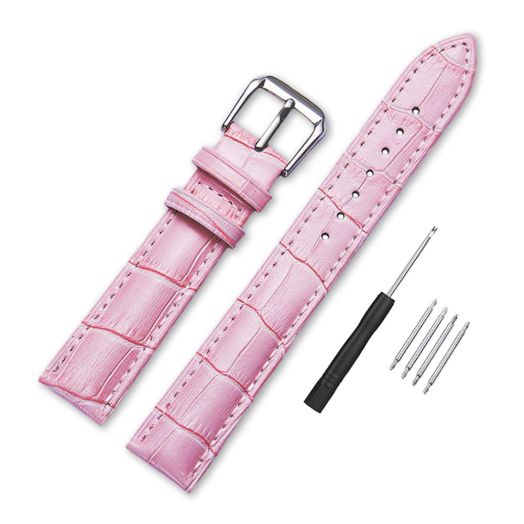 Narako Alligator Style Genuine Leather Watch Bands Genuine Calf Leather Replacement Watch Strap with Stainless Metal Buckle Clasp 12mm 14mm 16mm 18mm 20mm 22mm 24mm for Men and Women (12mm, Pink)