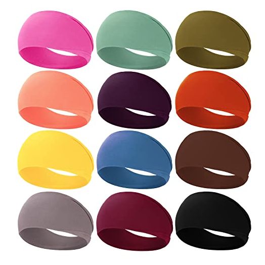 RITOPER 12 Pack Head Bands for Women Girls, Extra Soft Wide Workout Yoga Running Headbands for Women, Thick Sweat Non Slip Headbands Hair Bands for Women's Hair, Solid African Head Wraps Summer Hair Accessories (solid color)