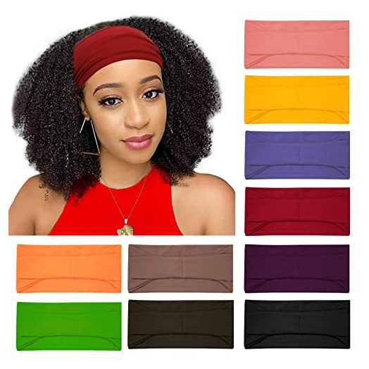 10 Pack Wide Headbands for Women Girls, Workout Yoga Running Womens Headbands Boho Hair Bands for Women's Hair, Non Slip Sweat Head Bands Thick Head Wrap Hair Wrap(solid headbands)