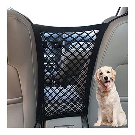 Dog Car Net Barrier Pet Barrier with Auto Safety Mesh Organizer Baby Stretchable Storage Bag Universal for Cars, SUVs -Easy Install, Car Divider for Driving Safely with Children & Pets