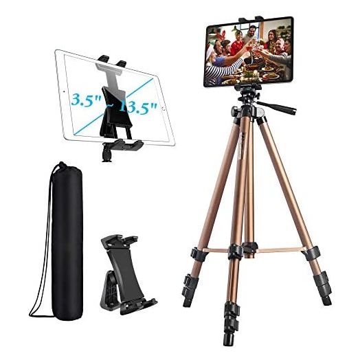 IPad Tripod, Tablet Tripod Stand 51 inch Adjustable Height Aluminum Mount Holder for iPad Pro 12.9 11 10.5, iPad Air, iPad Mini, Surface,Nexus,Galaxy Tab and 3.5 to 13.5in Phone Tablet - Champagne
