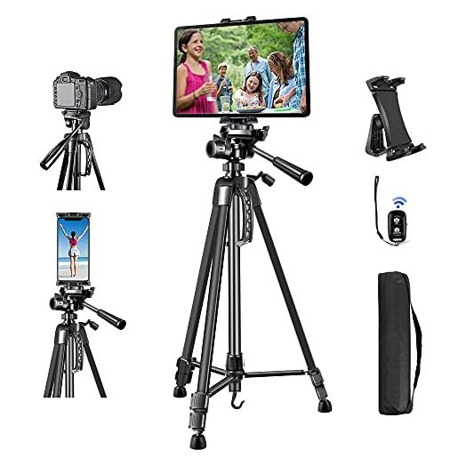 Camera Tripod for iPad iPhone, Tablet Tripod Stand Mount Holder 60inch Height with Remote for 3.5 to 13.5in Tablet Phone, iPad Pro Air Mini 12.9 11 Surface Galaxy, iPhone,DSLR,DV Video Zoom Meeting