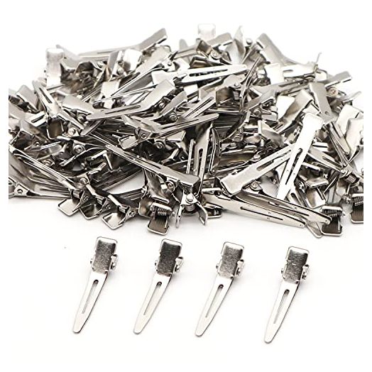 100pcs 4.5cm Single Prong Curl Clips Silver Section Clips Metal Alligator Hair Pins Clips for Hair Extension