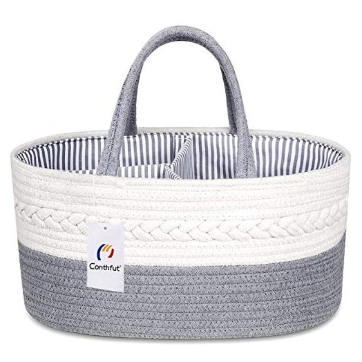 Conthfut Baby Diaper Caddy Organizer 100% Cotton Rope Nursery Storage Bin for Boys and Girls Large Tote Bag & Car Organizer with Removable Inserts Baby Shower Basket