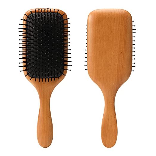 olelo Hair Brush Natural Wooden Paddle Brush for Thick Curly Thin Long Short Wet or Dry Hair Eco-Friendly Beech Massage Scalp Brush for Women Men and Kids (square,black)