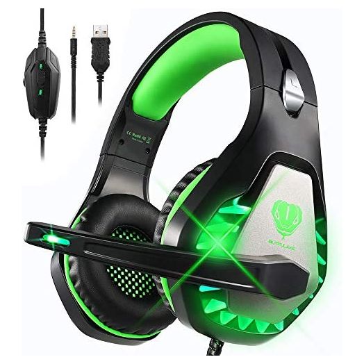 DIWUER Gaming Headset for Nintendo Switch, PS4, Xbox One with Noise Cancelling Mic, Soft Earmuffs Surround Sound Over Ear Headphones with LED Light for PC, Laptop