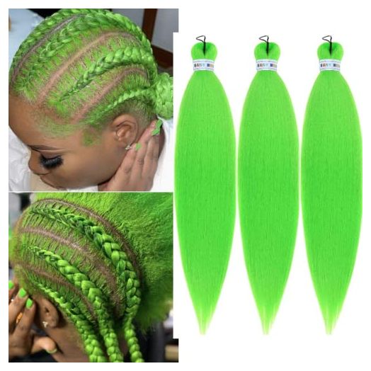 Green Pre stretched Braiding Hair Box Braid Kanekalon Braiding Hair Extensions 26Inch Pack of 3