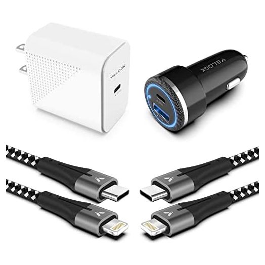 iPhone 13 12 Fast Charger Kit, VELOGK 20W USB C PD Wall/Car Charger Adapter for iPhone 13/12/Pro/Max/Mini/11/Xs Max/XR/X, iPad Pro/Air/Mini, with 2XApple MFi CertifiediPhone Lightning Cables(3.3ft)