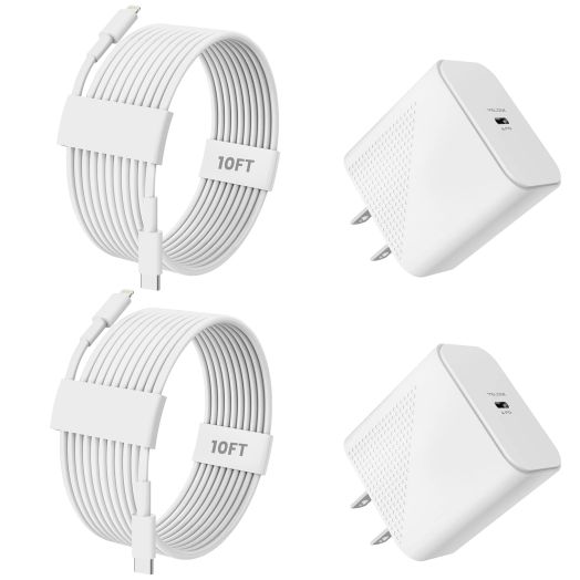 10FT iPhone 14 13 12 Fast Charger - [MFi Certified] - 2-PACK 20W USB C Wall Charger Block with 2x Long Type-C to Lightning Cable for iPhone 14 Pro Max/14 Pro/13 Pro Max/13 Pro/12 Mini/11/X, iPad