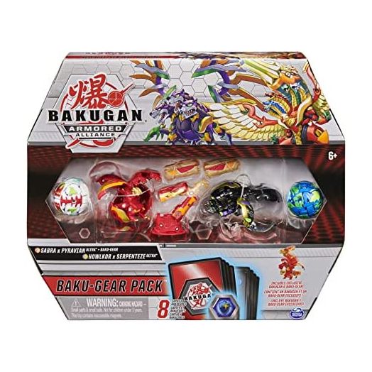 Bakugan Baku-Gear 4-Pack, Fused Sabra x Pyravian Ultra with Baku-Gear and Howlkor x Serpenteze Ultra Collectible Action Figures