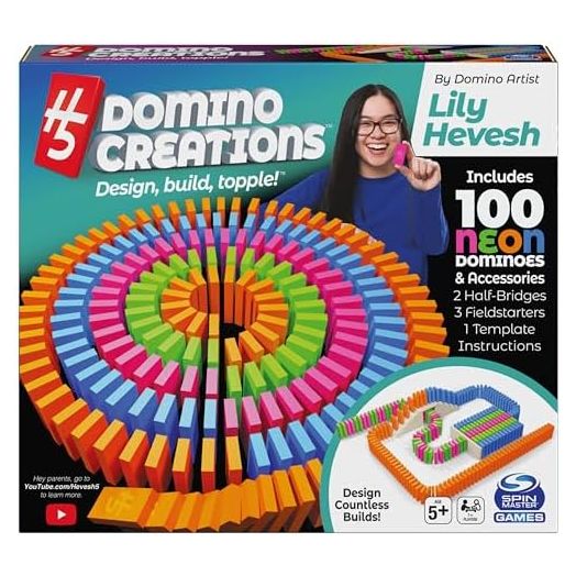 H5 Domino Creations 100-Piece Neon | Kids Games for Game Night | Building Toys for Outdoor Games | Lily Hevesh Dominoes Set for Adults & Kids Ages 5+