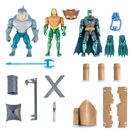 DC Comics, Gotham City Harbor Chaos Playset | 4-inch Batman, Aquaman, King Shark Action Figures | Kids Toys for Boys and Girls Ages 3 and Up (Amazon Exclusive)