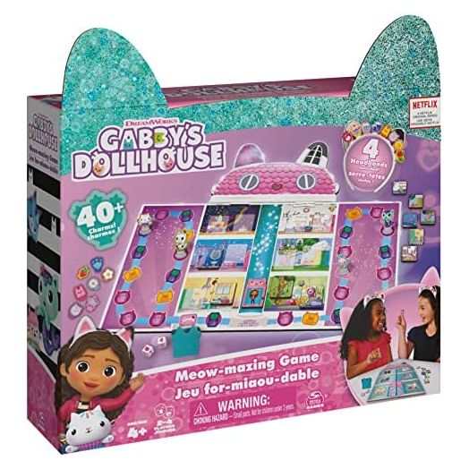 Spin Master Games Gabby’s Dollhouse, Meow-Mazing Board Game Based on The DreamWorks Netflix Show with 4 Kitty Headbands