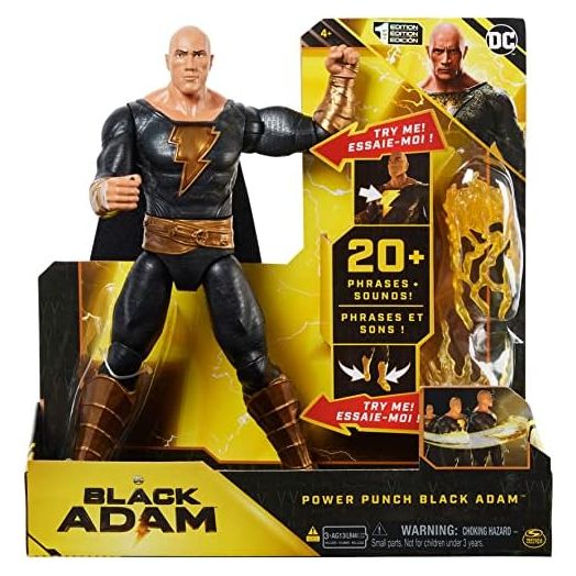 DC Comics, Power Punch Black Adam 12-inch Action Figure, 20+ Phrases and Sounds, Lights Up with 2 Accessories, Black Adam Movie Collectible Kids Toys for Boys and Girls Ages 3 and Up