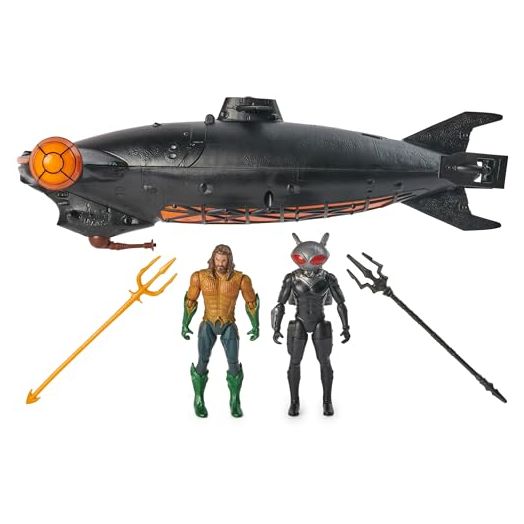 DC Comics, Aquaman vs Black Manta Battle Set, 4-inch Action Figures, Manta Sub with Lights & Sounds, Collectible Superhero Kids Toys for Boys & Girls