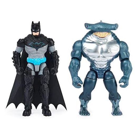 Batman 4-inch Bat-Tech Batman and King Shark Action Figures with 6 Mystery Accessories, for Kids Aged 3 and up