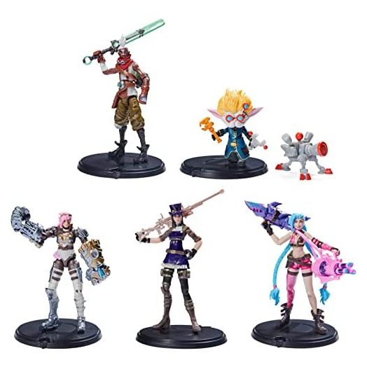League of Legends, Dual Cities Pack w/ Exclusive Jinx, Heimerdinger, Vi, Caitlyn, and Ekko, 4-Inch Collectible Figures, Accessories, Ages 12 and Up