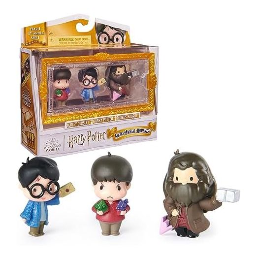 Wizarding World Harry Potter, Micro Magical Moments Action Figures Set with Exclusive Harry, Hagrid, Dudley & Display Case, Kids Toys for Ages 6+