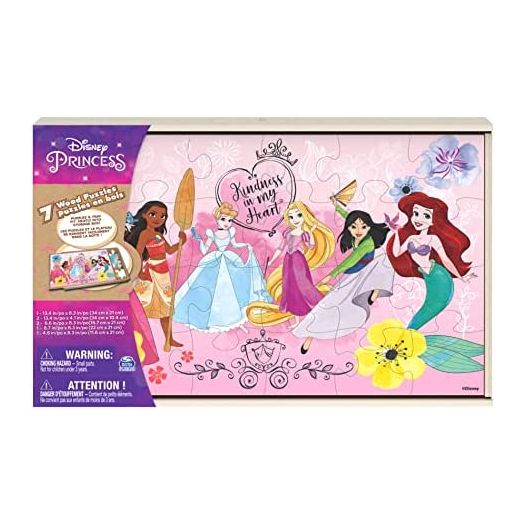 Disney Princess, 7 Wood Puzzles Jigsaw Bundle 12-Piece 16-Piece 24-Piece Ariel Tiana Rapunzel Pocahontas