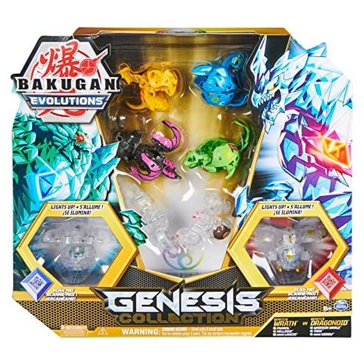 Bakugan Evolutions, Bakugan Genesis Collection Pack, 2 Light Up Bakugan Action Figures, 4 Exclusive Bakugan, 2 Nanogan, 8 Bakugan Cards and 4 BakuCores, Kids Toys for Boys Ages 6 and Up