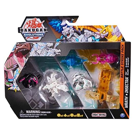 Bakugan Evolutions, Wrath and Insectra Battle Strike Pack, Includes 6 Bakugan Action Figures, 9 Trading Cards and 8 BakuCores, Kids Toys for Boys, Ages 6 and Up