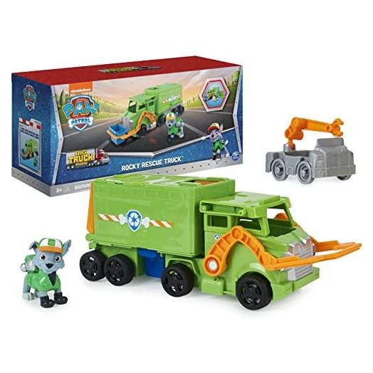 PAW Patrol, Big Truck Pup’s Rocky Transforming Toy Trucks with Collectible Action Figure, Kids Toys for Ages 3 and up