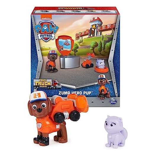 Paw Patrol, Big Truck Pups Zuma Action Figure with Clip-on Rescue Drone, Command Center Pod and Animal Friend Kids Toys Ages 3 and up