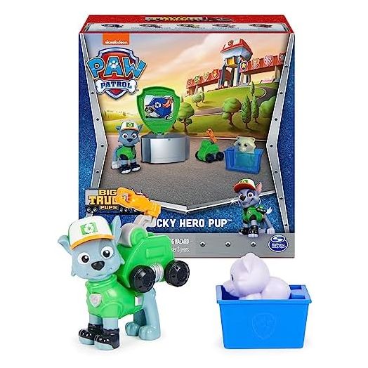 Paw Patrol, Big Truck Pups Rocky Action Figure with Clip-on Rescue Drone, Command Center Pod and Animal Friend Kids Toys Ages 3 and up