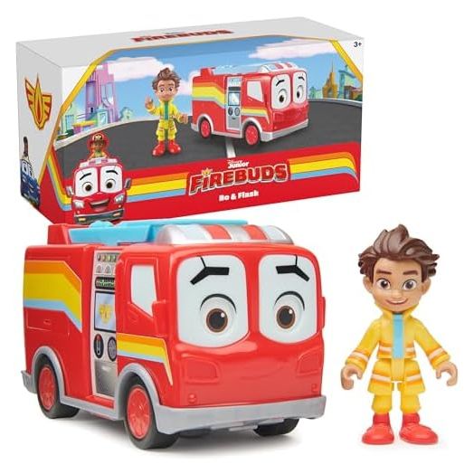 Disney Junior Firebuds, Bo and Flash, Action Figure and Fire Truck Vehicle with Interactive Eye Movement, Kids Toys for Boys and Girls Ages 3 and up!