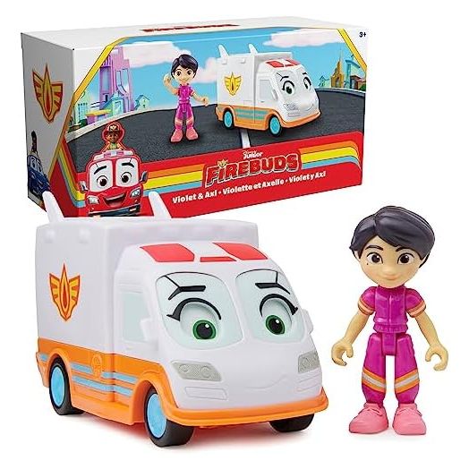 Disney Junior Firebuds, Violet and Axl, Action Figure and Ambulance Toy with Interactive Eye Movement, Kids Toys for Boys and Girls Ages 3 and up