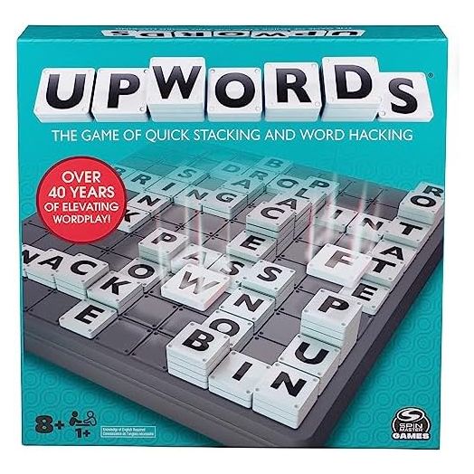 Upwords, Word Game with Stackable Letter Tiles & Rotating Game Board, New 2023 Version | Games for Family Game Night | Family Games, for Adults and Kids Ages 8 and up
