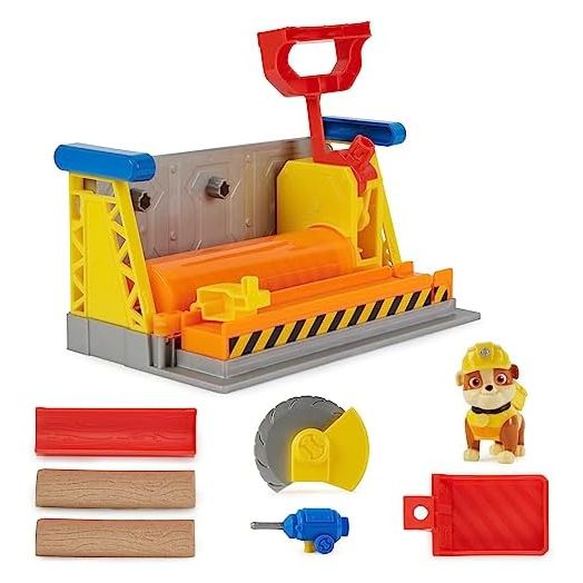 Rubble & Crew, Rubble’s Workshop Playset, Construction Toys with Kinetic Build-It Sand & Rubble Action Figure, Kids Toys for Boys & Girls Ages 3+