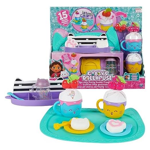 Gabby’s Dollhouse, Sprinkle Party Sweet Treat Set, Pretend Play Kitchen Hot Cocoa Party Set with Fruit & Sprinkles, Kids Toys for Girls and Boys 3+