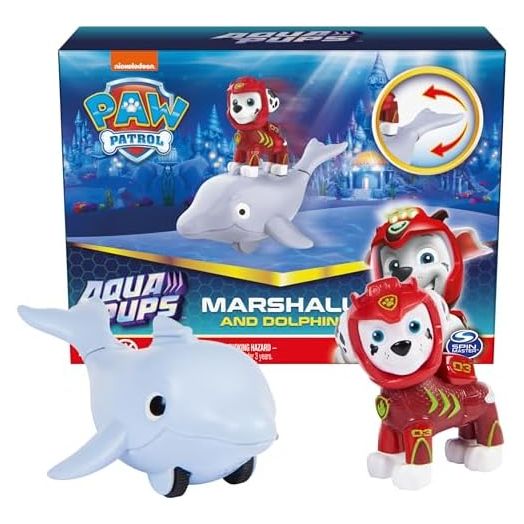 Paw Patrol, Aqua Pups Marshall and Dolphin Action Figures Set, Kids Toys for Ages 3 and up