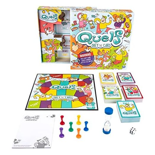 Spin Master Quelf Board Game: Party Game for Teens and Adults -Obey The Cards to Win Family Game Night - 300 Outrageous Action Cards Combines Quiz Questions, Stunts, Acting, and Hilarious Rules
