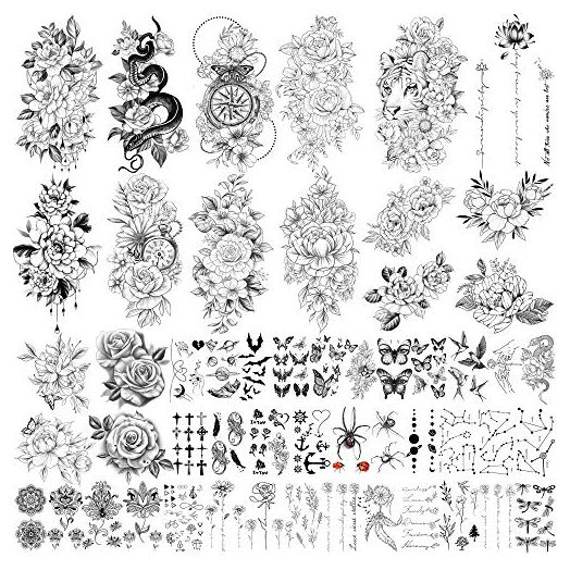 Yazhiji 49 sheets large sexy flowers collection waterproof temporary tattoos lasting fake tattoos for women and girls.