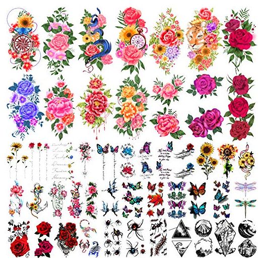 Yazhiji 49 Sheets Temporary Tattoos for Women and Men 3D Extra Large Waterproof Sexy Flowers Fake Tattoo Kits
