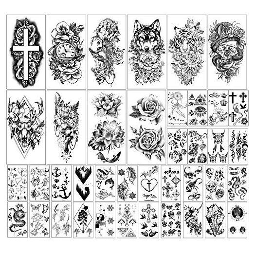 Yazhiji 40 sheets large sexy flowers collection waterproof temporary tattoos lasting fake tattoos for women and girls.