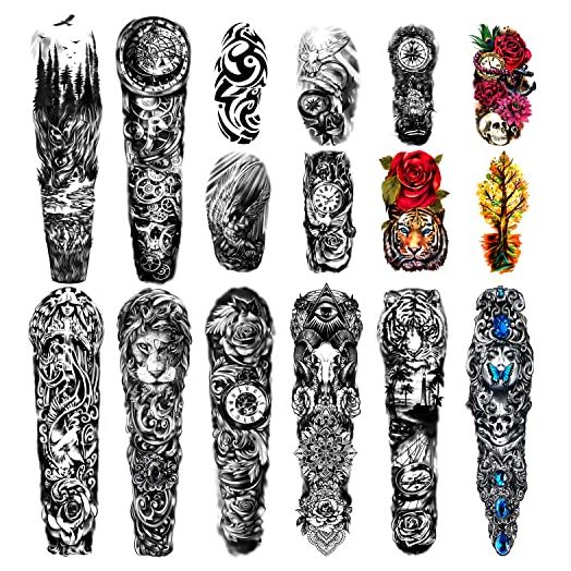 Extra Large waterproof Temporary Tattoos 8 Sheets Full Arm Fake Tattoos and 8 Sheets Half Arm Tattoo Stickers for Men and Women (22.83"X7.1")
