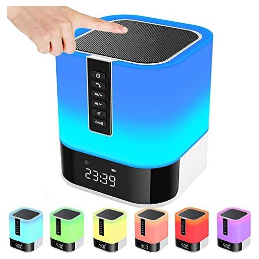 Night Light Bluetooth Speaker, HD Stereo Sound, Bedroom Alarm Clock Wireless Bluetooth Speakers, Multicolor Changing Bedside Lamp for Kids, MP3 Music Player Slots for USB Port & Micro TF/SD Card