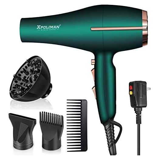 Pro Ionic Salon Hair Dryer,Xpoliman Hair Blow Dryer,Powerful 2000 Watt with AC Motor,Quick Drying Salon Hairdryers with Diffuser Fast Drying Blow Dryer Lightweight Best Soft Touch Body -Green & Gold