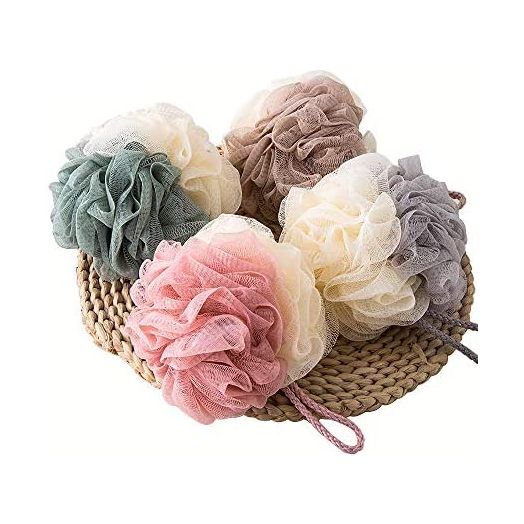 TCOTBE 4 Pack Loofah Bath Sponge Lace Mesh,Sponge Loofahs, Multi Color Bath Loofah Sponge Assortment for Silky Skin, Full Cleanse Lather Luxurious Bathing Accessories