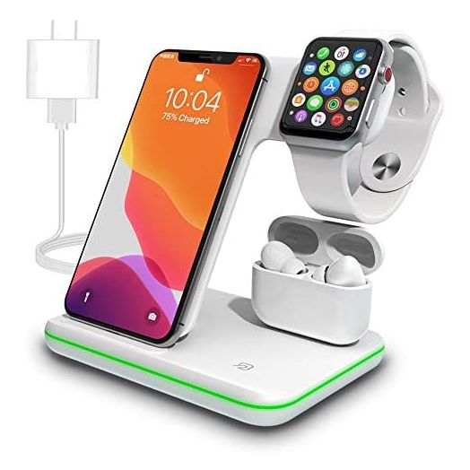 Wireless Charger, TPLISAK 3 in 1 Qi-Certified 15W Fast Charging Station for Apple iWatch 7/6/5/4/3/2/1,AirPods, Charging Stand for for iPhone 13/12/11 Series/XS MAX/XR/XS/X/8/8Plus(with QC3.0 Adapter)