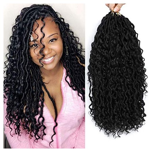 6 Packs Boho Goddess Locs Crochet Hair 18 Inch River Locs Goddess Faux Locs Crochet Hair Wavy Crochet With Curly Hair In Middle And Ends Boho Faux Locs Synthetic Hair Extension(18inch,1B)