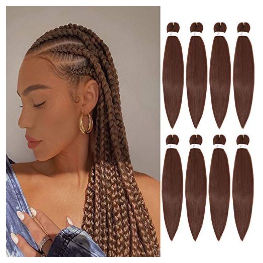 Aliabsion Pre-stretched Braiding Hair Brown 26 inch - 8 Packs Pre Stretched Braiding Hair for Twists Crochet Braids Synthetic Crochet Hair Extensions for Braiding (26 inch, 30#)