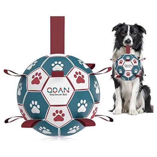 Dog Toys Soccer Ball with Straps, Interactive Toys for Tug of War, Puppy Birthday Toy, Dog Water Toy, Dog Balls for Small & Medium Dog (6 Inch)