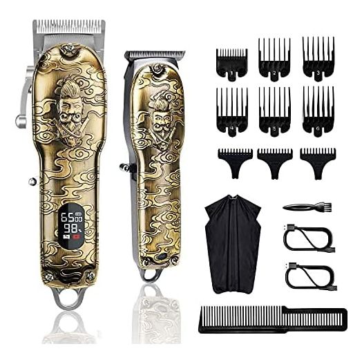 Hair Clippers and Trimmers Set, Suttik Barber Clippers Professional Set, Beard Trimmer for Men, Cordless Ornate Clippers for Men with T-Blade Close Cutting Trimmer, LED Display(Gold), Gift for Men