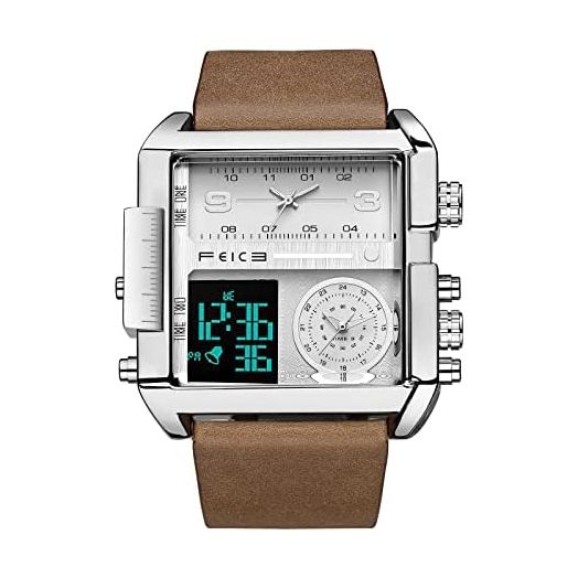 FEICE Men's Watches Digital Sports Watch LED Square Analog Quartz Wrist Watch Male Classic Waterproof Stopwatch FK030