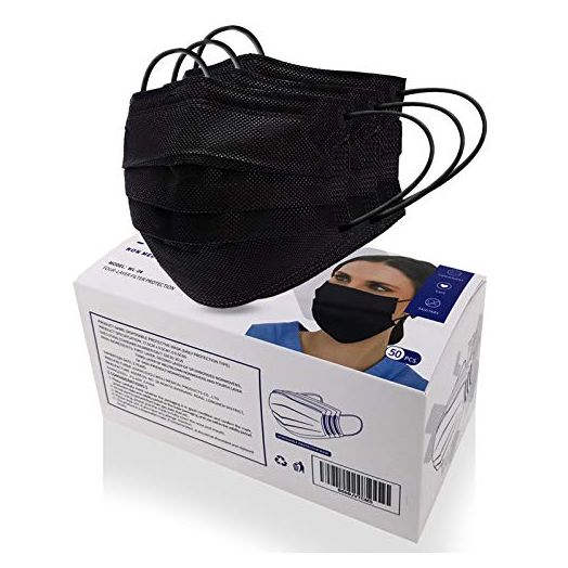 MSAAEX 50 Pcs Disposable 4-ply Non-woven Face Mask, Black Masks