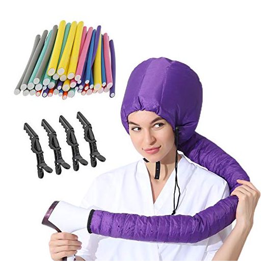 (3 in 1) Pack 24 pcs Flexi Twist Foam Hair Curler Rollers Curling Rods 9.45" Long, Hair Dryer Bonnet Attachment with 4 Hair Styling Clips